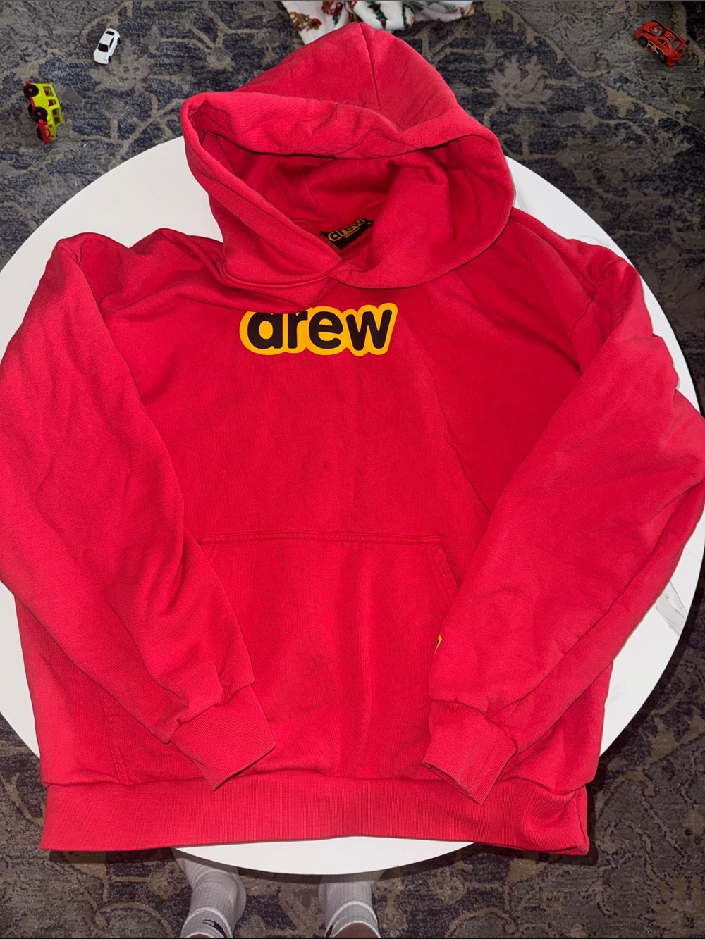 DREW Red Hooded Pullover with Yellow Logo